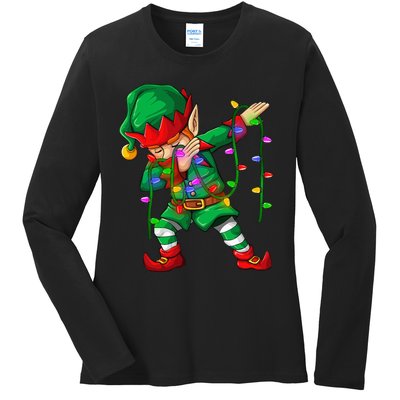 Dabbing Elf Costume Christmas Squad Boy Xmas Ladies Long Sleeve Shirt