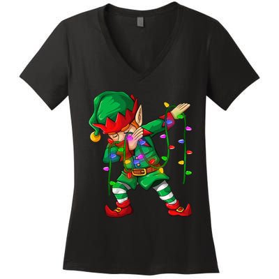 Dabbing Elf Costume Christmas Squad Boy Xmas Women's V-Neck T-Shirt