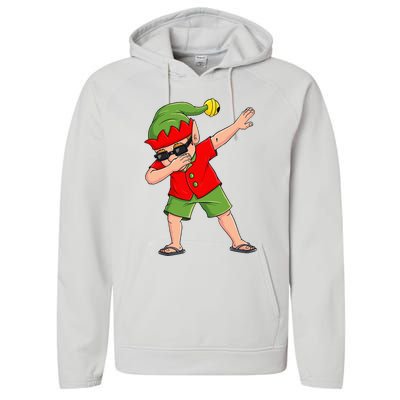 Dabbing Elf Christmas In July Summer Xmas Dab Performance Fleece Hoodie