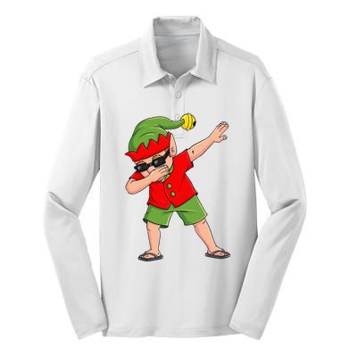 Dabbing Elf Christmas In July Summer Xmas Dab Silk Touch Performance Long Sleeve Polo