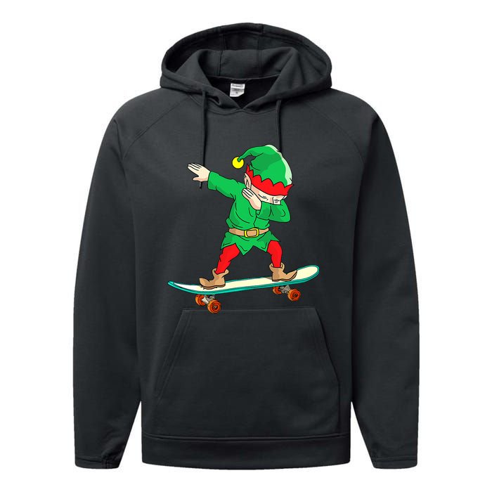 Dabbing Elf Claus Christmas Tree Lights Boys Dab Xmas Performance Fleece Hoodie