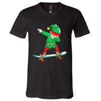 Dabbing Elf Claus Christmas Tree Lights Boys Dab Xmas V-Neck T-Shirt