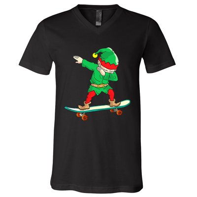 Dabbing Elf Claus Christmas Tree Lights Boys Dab Xmas V-Neck T-Shirt