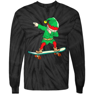 Dabbing Elf Claus Christmas Tree Lights Boys Dab Xmas Tie-Dye Long Sleeve Shirt