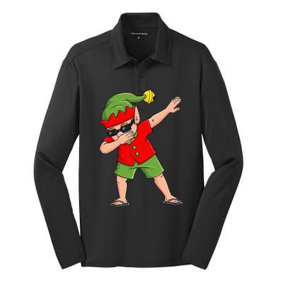 Dabbing Elf Christmas In July Summer Xmas Dab Silk Touch Performance Long Sleeve Polo