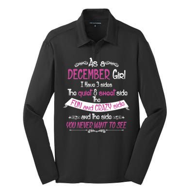 December Girl Sweet But Crazy Funny Birthday Silk Touch Performance Long Sleeve Polo