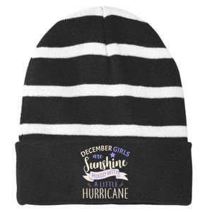 December Girls Are Sunshine Mixed With Hurricane Striped Beanie with Solid Band