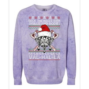 Deck The Halls Skulls Bodies Vikings Santa Ugly Christmas Sweater Colorblast Crewneck Sweatshirt