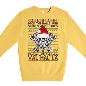 Deck The Halls Skulls Bodies Vikings Santa Ugly Christmas Sweater Premium Crewneck Sweatshirt