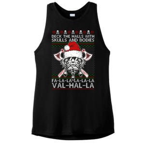 Deck The Halls Skulls Bodies Vikings Santa Ugly Christmas Sweater Ladies PosiCharge Tri-Blend Wicking Tank