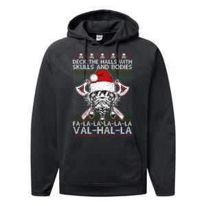 Deck The Halls Skulls Bodies Vikings Santa Ugly Christmas Sweater Performance Fleece Hoodie