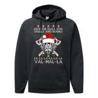 Deck The Halls Skulls Bodies Vikings Santa Ugly Christmas Sweater Performance Fleece Hoodie