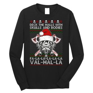 Deck The Halls Skulls Bodies Vikings Santa Ugly Christmas Sweater Long Sleeve Shirt