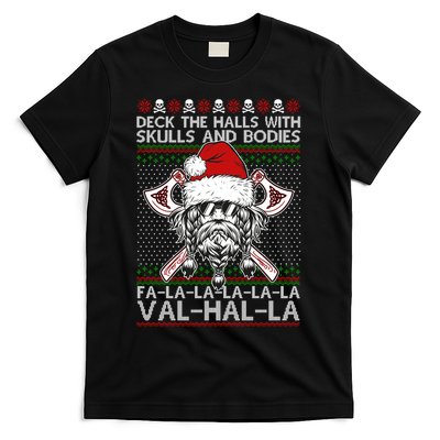 Deck The Halls Skulls Bodies Vikings Santa Ugly Christmas Sweater T-Shirt