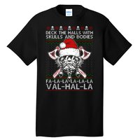 Deck The Halls Skulls Bodies Vikings Santa Ugly Christmas Sweater Tall T-Shirt