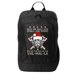 Deck The Halls Skulls Bodies Vikings Santa Ugly Christmas Sweater City Backpack