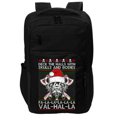 Deck The Halls Skulls Bodies Vikings Santa Ugly Christmas Sweater Impact Tech Backpack