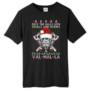 Deck The Halls Skulls Bodies Vikings Santa Ugly Christmas Sweater Tall Fusion ChromaSoft Performance T-Shirt