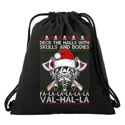 Deck The Halls Skulls Bodies Vikings Santa Ugly Christmas Sweater Drawstring Bag