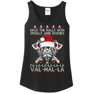 Deck The Halls Skulls Bodies Vikings Santa Ugly Christmas Sweater Ladies Essential Tank