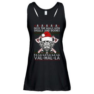 Deck The Halls Skulls Bodies Vikings Santa Ugly Christmas Sweater Ladies Essential Flowy Tank