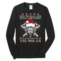 Deck The Halls Skulls Bodies Vikings Santa Ugly Christmas Sweater Tall Long Sleeve T-Shirt