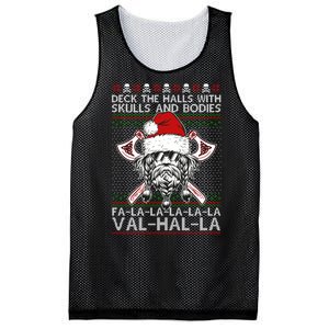 Deck The Halls Skulls Bodies Vikings Santa Ugly Christmas Sweater Mesh Reversible Basketball Jersey Tank