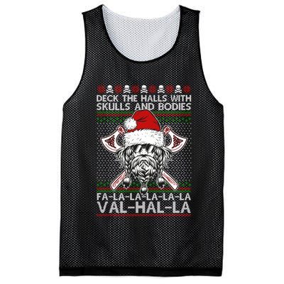 Deck The Halls Skulls Bodies Vikings Santa Ugly Christmas Sweater Mesh Reversible Basketball Jersey Tank