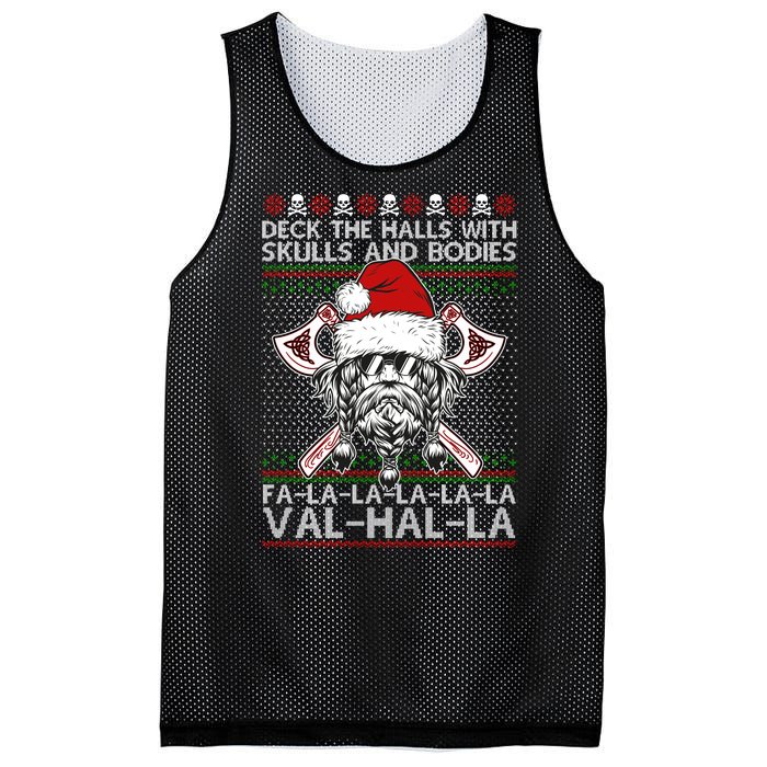 Deck The Halls Skulls Bodies Vikings Santa Ugly Christmas Sweater Mesh Reversible Basketball Jersey Tank