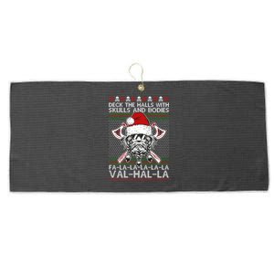 Deck The Halls Skulls Bodies Vikings Santa Ugly Christmas Sweater Large Microfiber Waffle Golf Towel