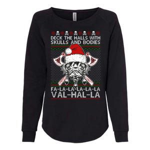 Deck The Halls Skulls Bodies Vikings Santa Ugly Christmas Sweater Womens California Wash Sweatshirt