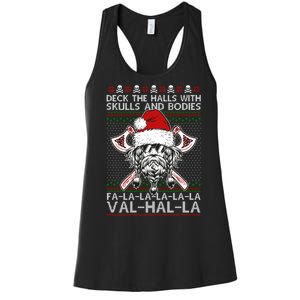 Deck The Halls Skulls Bodies Vikings Santa Ugly Christmas Sweater Women's Racerback Tank