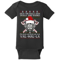 Deck The Halls Skulls Bodies Vikings Santa Ugly Christmas Sweater Baby Bodysuit