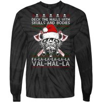 Deck The Halls Skulls Bodies Vikings Santa Ugly Christmas Sweater Tie-Dye Long Sleeve Shirt