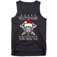 Deck The Halls Skulls Bodies Vikings Santa Ugly Christmas Sweater Tank Top