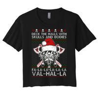 Deck The Halls Skulls Bodies Vikings Santa Ugly Christmas Sweater Women's Crop Top Tee