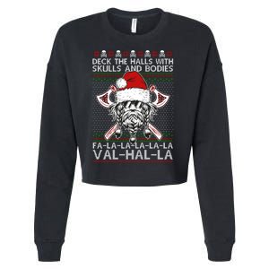 Deck The Halls Skulls Bodies Vikings Santa Ugly Christmas Sweater Cropped Pullover Crew