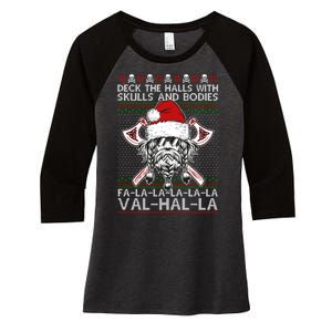 Deck The Halls Skulls Bodies Vikings Santa Ugly Christmas Sweater Women's Tri-Blend 3/4-Sleeve Raglan Shirt