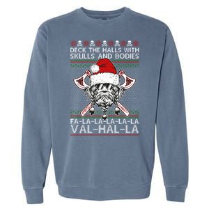 Deck The Halls Skulls Bodies Vikings Santa Ugly Christmas Sweater Garment-Dyed Sweatshirt