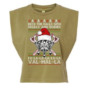 Deck The Halls Skulls Bodies Vikings Santa Ugly Christmas Sweater Garment-Dyed Women's Muscle Tee