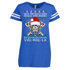 Deck The Halls Skulls Bodies Vikings Santa Ugly Christmas Sweater Enza Ladies Jersey Football T-Shirt