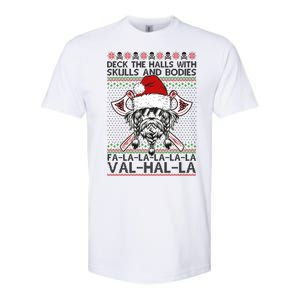 Deck The Halls Skulls Bodies Vikings Santa Ugly Christmas Sweater Softstyle CVC T-Shirt