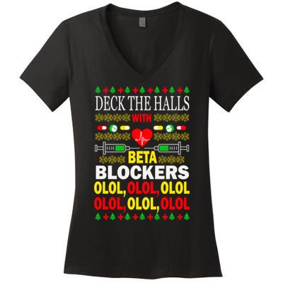 Deck The Halls With Beta Blockers Olol Women's V-Neck T-Shirt