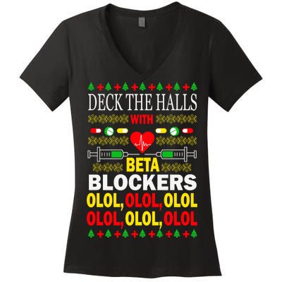 Deck The Halls With Beta Blockers Olol Women's V-Neck T-Shirt