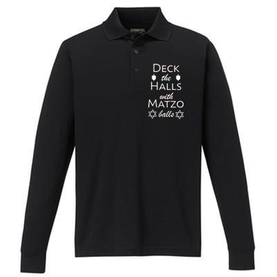 Deck The Halls With Matzo Balls Performance Long Sleeve Polo