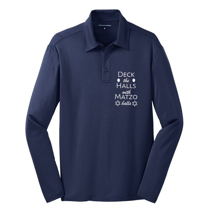 Deck The Halls With Matzo Balls Silk Touch Performance Long Sleeve Polo