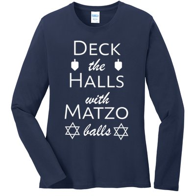 Deck The Halls With Matzo Balls Ladies Long Sleeve Shirt