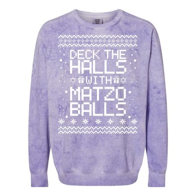 Deck The Halls With Matzo Balls Funny Hanukkah Ugly Colorblast Crewneck Sweatshirt