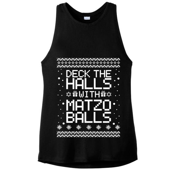 Deck The Halls With Matzo Balls Funny Hanukkah Ugly Ladies PosiCharge Tri-Blend Wicking Tank