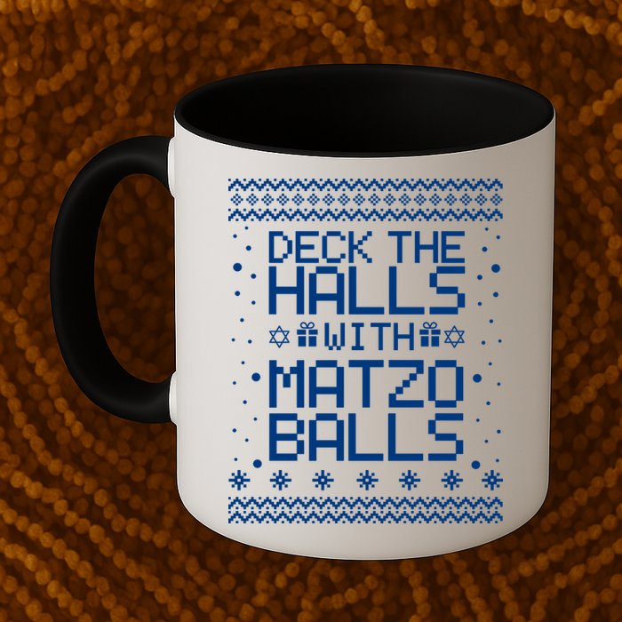 Deck The Halls With Matzo Balls Funny Hanukkah Ugly Mug